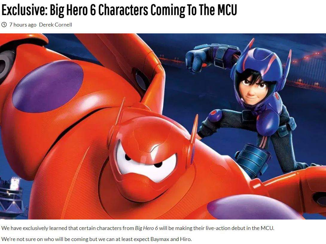 动画电影「超能陆战队」部分角色将加入漫威宇宙